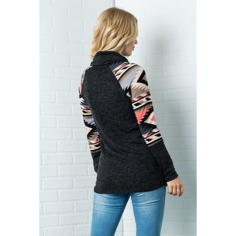 Aztec Sleeve Cowl Neck Sweater