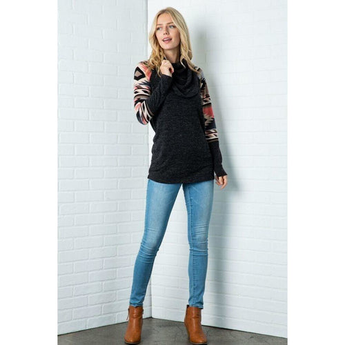 Aztec Sleeve Cowl Neck Sweater