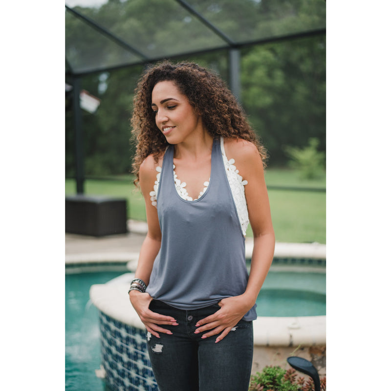 Braided Racer Back Tank Gray