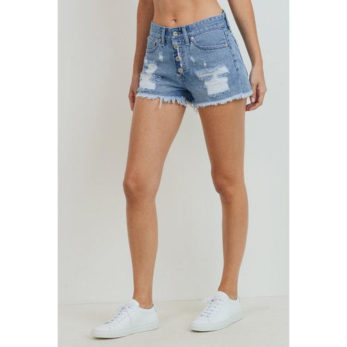 High Rise Frayed Button Down Shorts