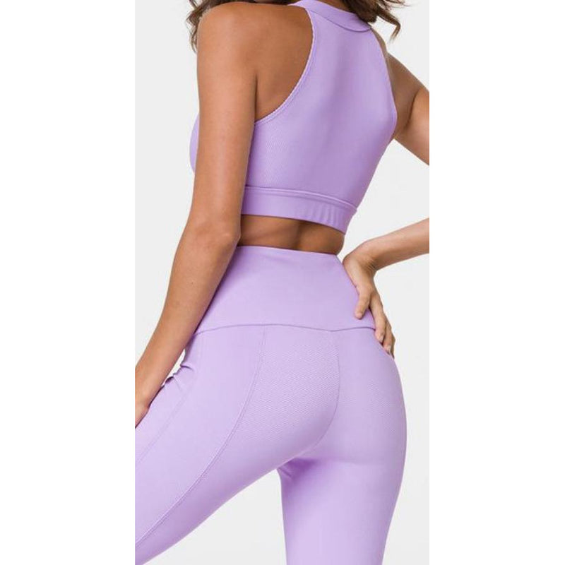 High Neck Crop Rib Purple Sports Bra